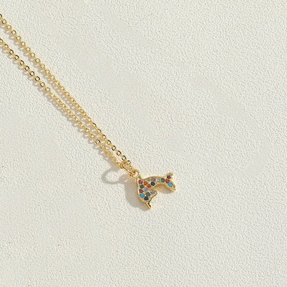 Copper 14K Gold Plated Vintage Style Simple Style Commute Inlay Animal Rainbow Zircon Pendant Necklace