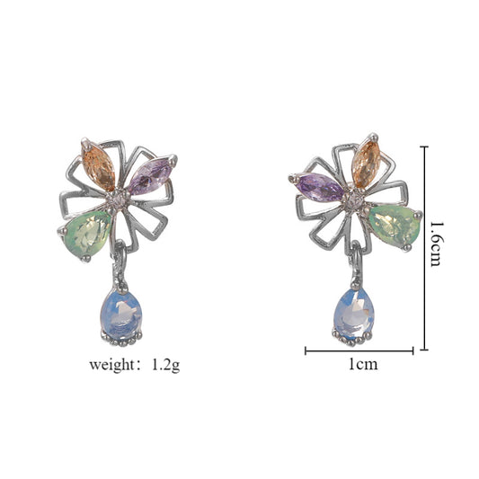 1 Pair Sweet Flower Inlay Copper Zircon Drop Earrings