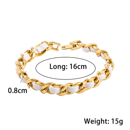 Casual Geometric Stainless Steel Pu Leather Polishing Braid 18K Gold Plated Women's Bracelets