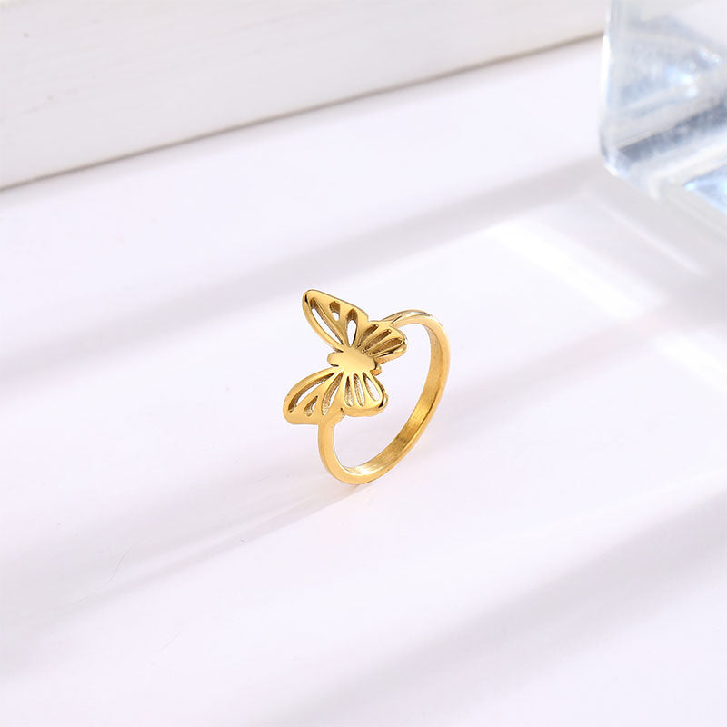 Titanium Steel 18K Gold Plated Elegant Butterfly Open Rings