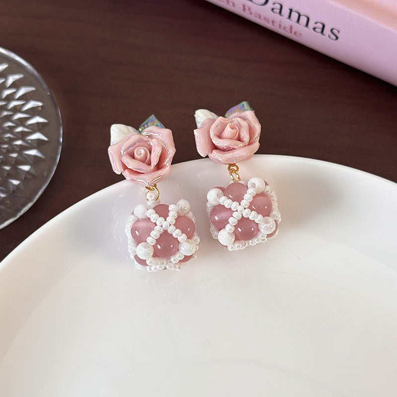 1 Pair Cute Flower Glass Ceramics Ear Studs