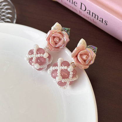 1 Pair Cute Flower Glass Ceramics Ear Studs