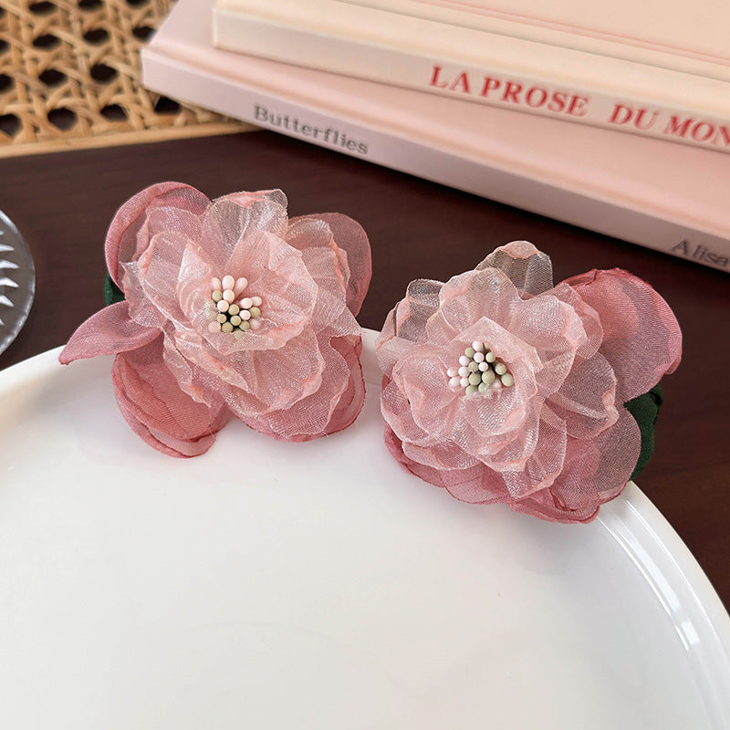 1 Pair Princess Flower Gauze Ear Studs