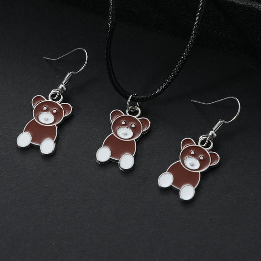 Casual Cute Simple Style Bear Alloy Enamel Unisex Jewelry Set