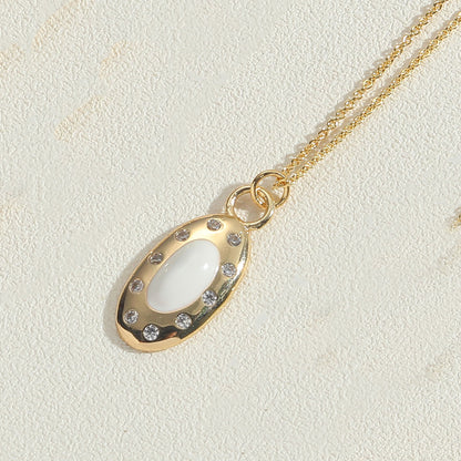 Copper 14K Gold Plated Vintage Style Simple Style Commute Enamel Inlay Oval Zircon Pendant Necklace