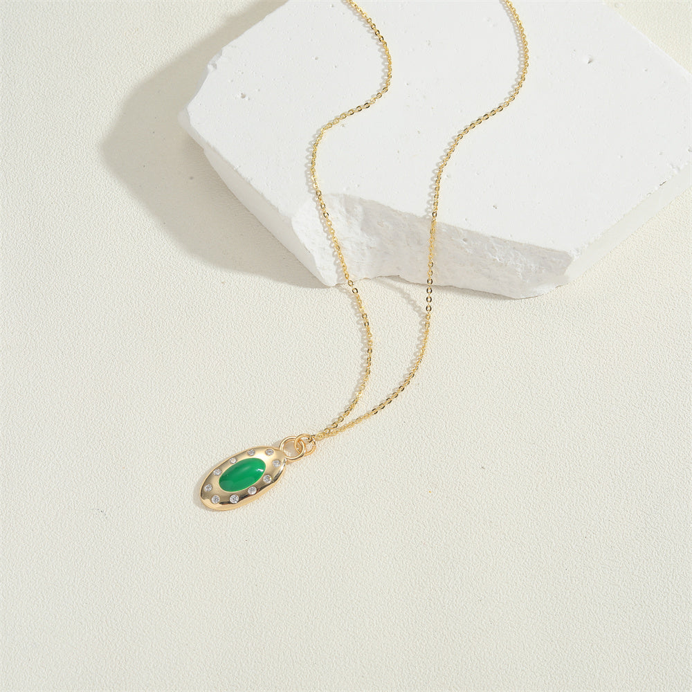 Copper 14K Gold Plated Vintage Style Simple Style Commute Enamel Inlay Oval Zircon Pendant Necklace