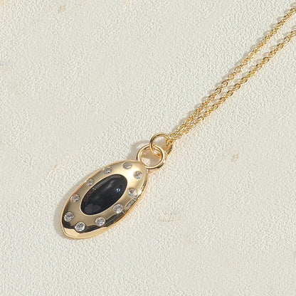 Copper 14K Gold Plated Vintage Style Simple Style Commute Enamel Inlay Oval Zircon Pendant Necklace