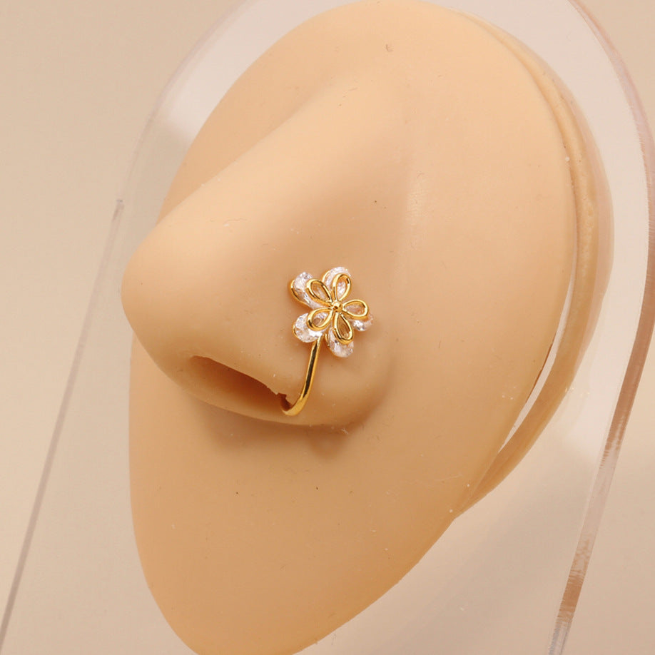 1 Piece Nose Rings & Studs Simple Style Geometric Metal Plating Inlay Zircon Nose Rings & Studs