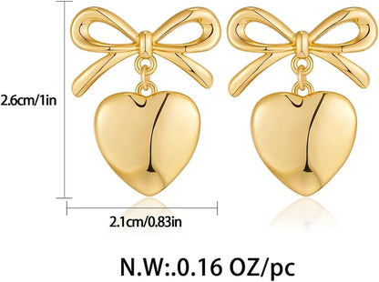 1 Pair Simple Style Heart Shape Bow Knot Plating Alloy Earrings