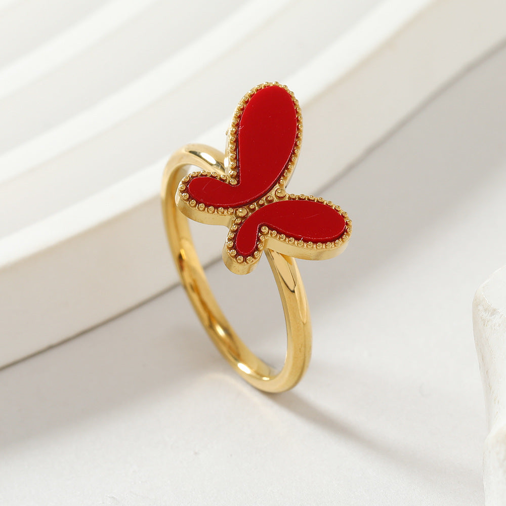 Stainless Steel Simple Style Butterfly Plating Inlay Shell Rings