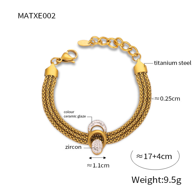 Titanium Steel 18K Gold Plated Elegant Simple Style Cool Style Belt Layered Inlay Rhinestones Bracelets Necklace