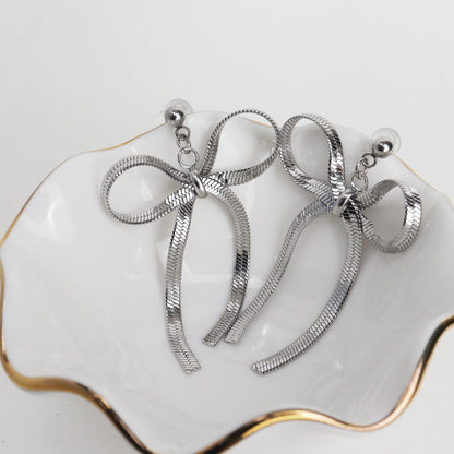 1 Pair Casual Sweet Bow Knot Titanium Steel Gold Plated Silver Plated Drop Earrings