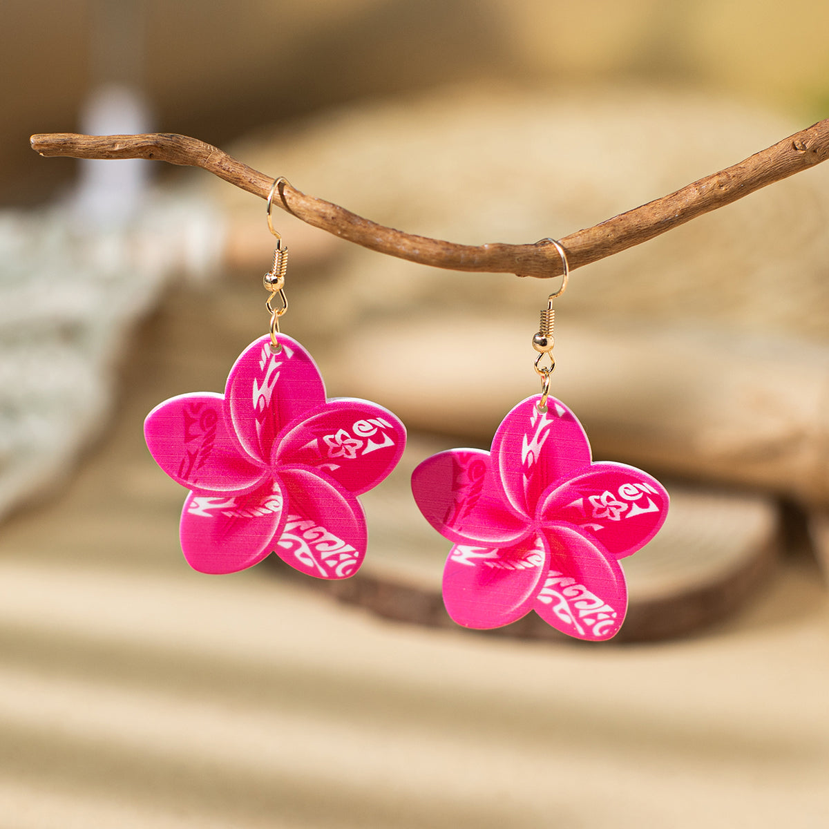 1 Pair Vacation Flower Wood Ear Hook