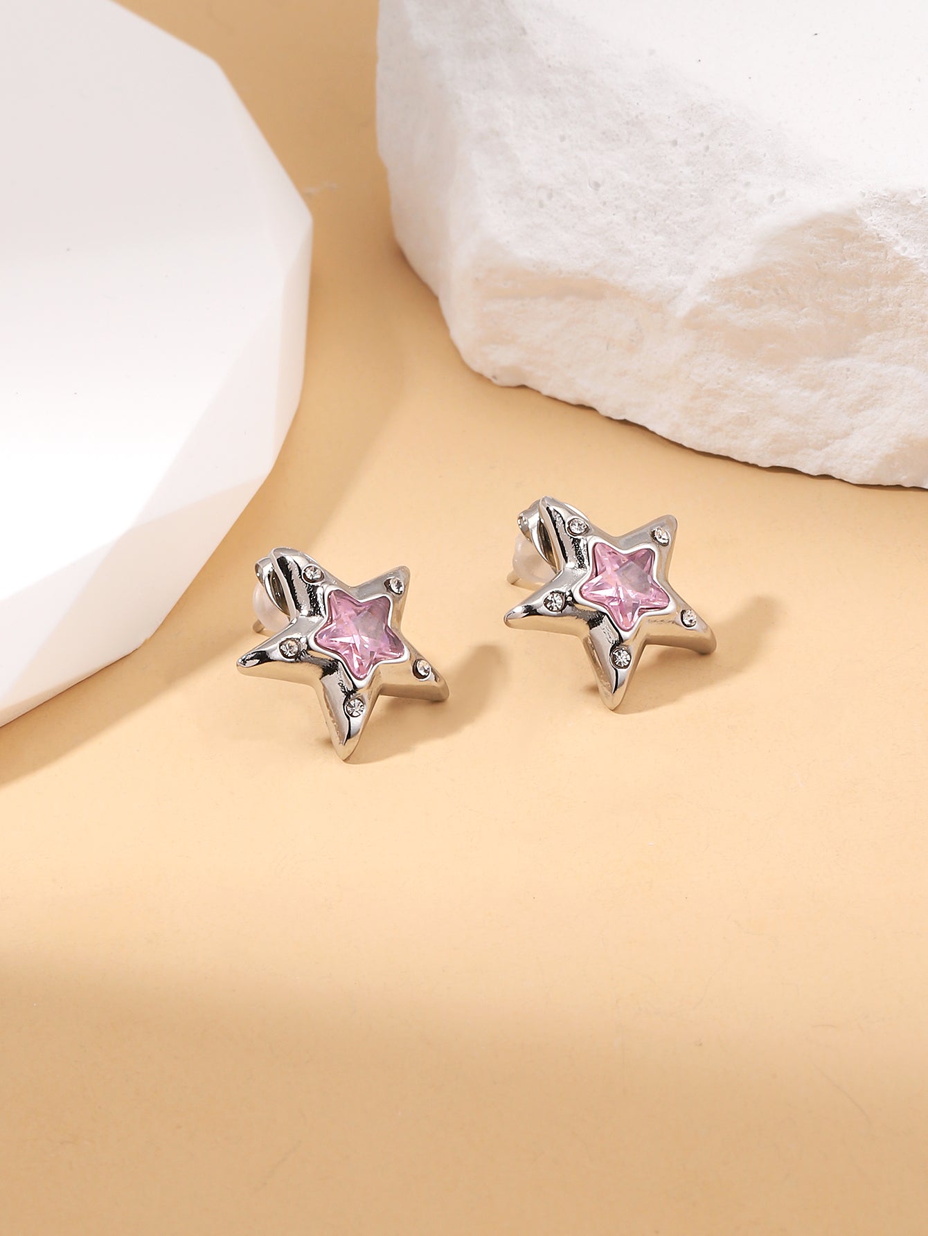 1 Pair Simple Style Star Inlay Stainless Steel Zircon 18K Gold Plated Ear Studs