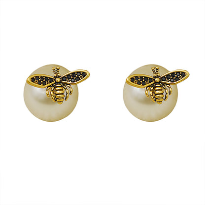 1 Pair Cute Pearl Bee Plating Copper 18K Gold Plated Ear Studs