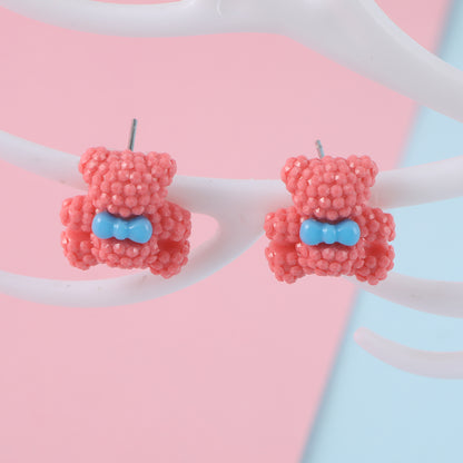 1 Pair Cute Animal Bear Three-dimensional Alloy Plastic Ear Studs