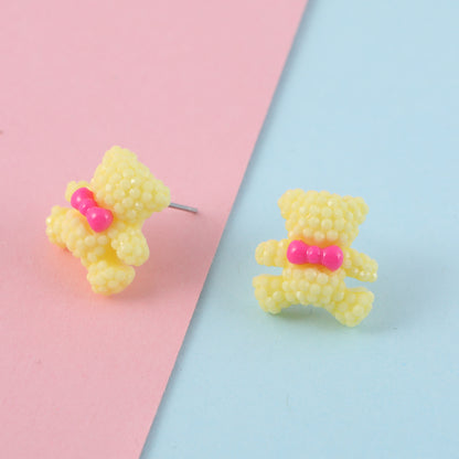 1 Pair Cute Animal Bear Three-dimensional Alloy Plastic Ear Studs