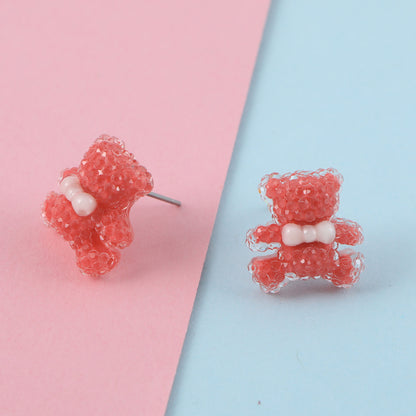 1 Pair Cute Animal Bear Three-dimensional Alloy Plastic Ear Studs