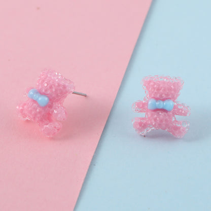 1 Pair Cute Animal Bear Three-dimensional Alloy Plastic Ear Studs