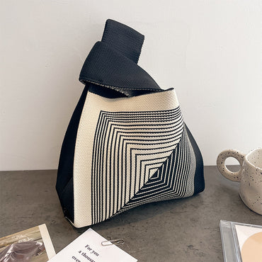 Women's Medium Polyester Color Block Stripe Argyle Vintage Style Square Open Shopping Bags