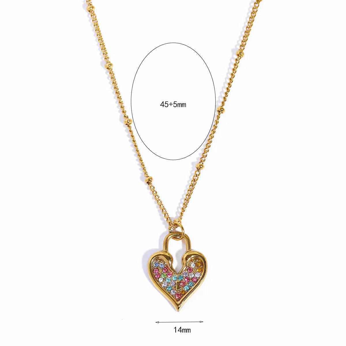 Stainless Steel 18K Gold Plated Elegant Heart Shape Inlay Artificial Rhinestones Pendant Necklace