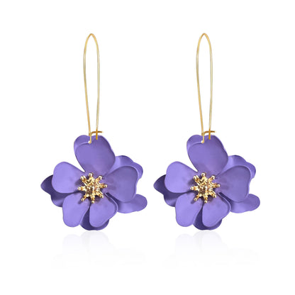 1 Pair Vintage Style Simple Style Flower Spray Paint Plating Metal Drop Earrings