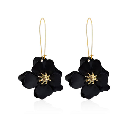 1 Pair Vintage Style Simple Style Flower Spray Paint Plating Metal Drop Earrings