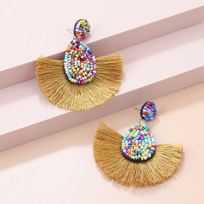 1 Pair Bohemian Water Droplets Tassel Seed Bead Drop Earrings