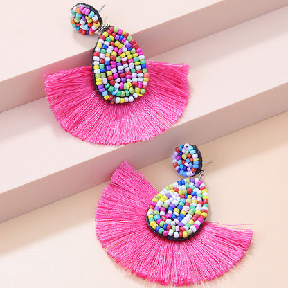 1 Pair Bohemian Water Droplets Tassel Seed Bead Drop Earrings