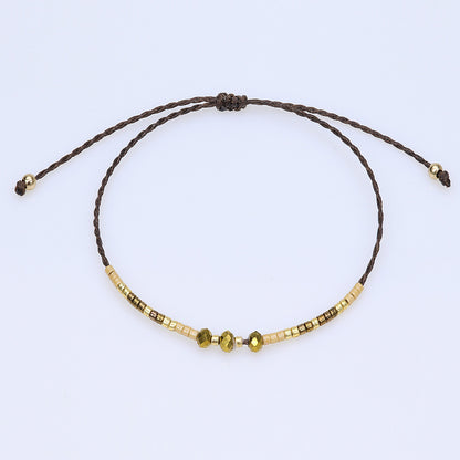 Retro Geometric Artificial Crystal Seed Bead Rope Women'S Drawstring Bracelets