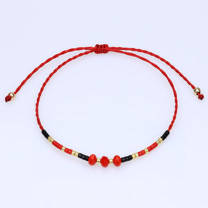 Retro Geometric Artificial Crystal Seed Bead Rope Women'S Drawstring Bracelets