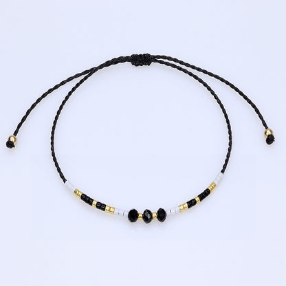 Retro Geometric Artificial Crystal Seed Bead Rope Women'S Drawstring Bracelets