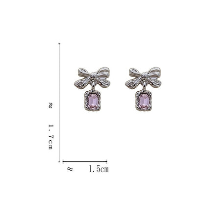 1 Pair Simple Style Bow Knot Inlay Alloy Zircon Drop Earrings