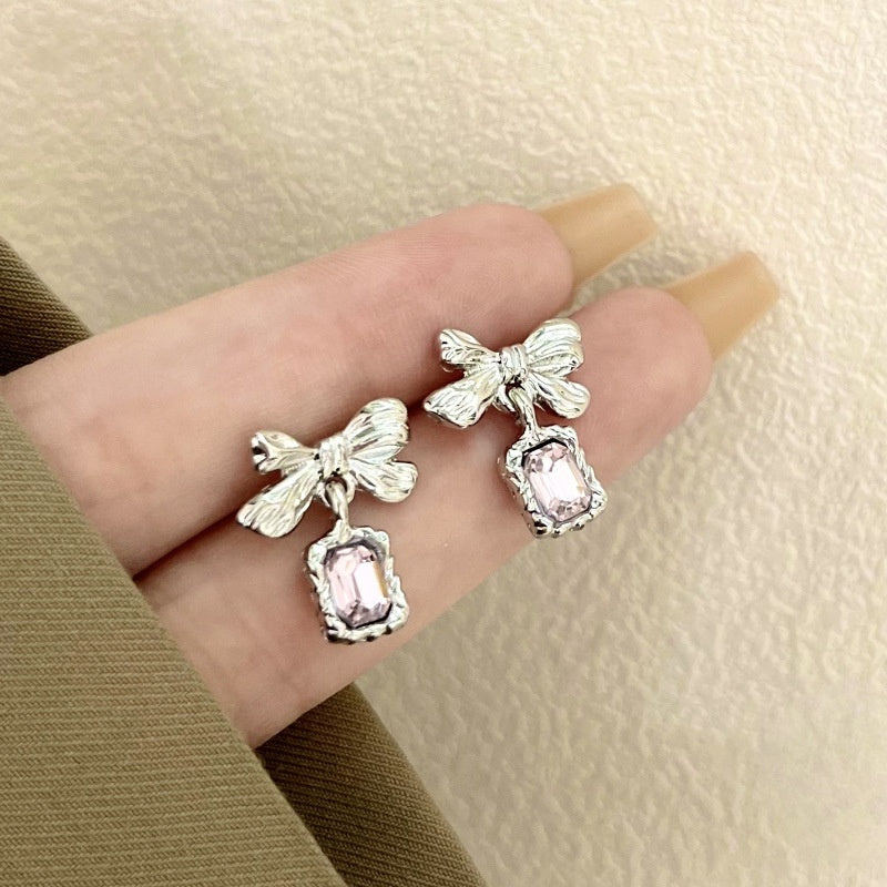 1 Pair Simple Style Bow Knot Inlay Alloy Zircon Drop Earrings