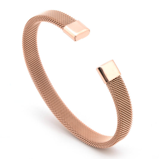 Stainless Steel Gold Plated Retro Classic Style Solid Color Grid Bangle