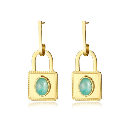 1 Pair Casual Simple Style Solid Color Inlay 304 Stainless Steel Turquoise Drop Earrings