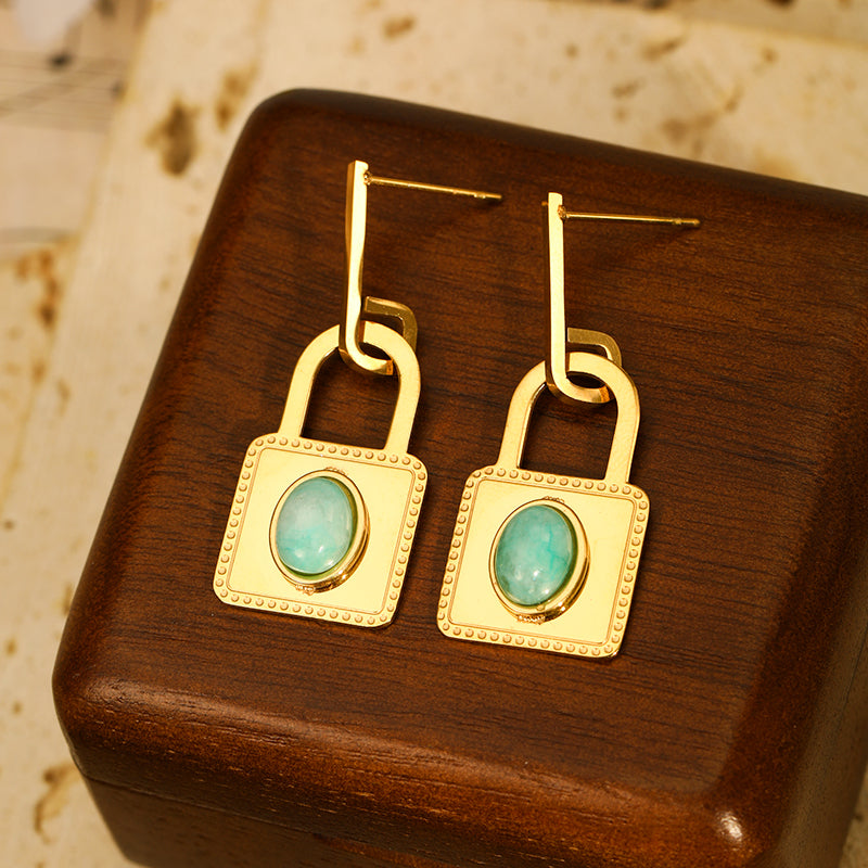 1 Pair Casual Simple Style Solid Color Inlay 304 Stainless Steel Turquoise Drop Earrings