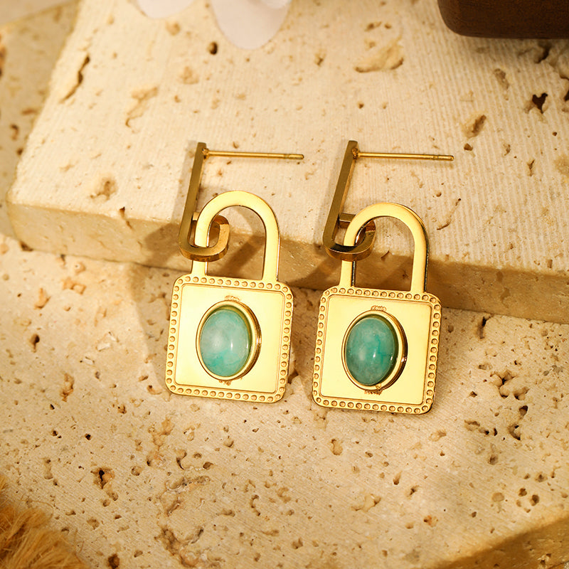 1 Pair Casual Simple Style Solid Color Inlay 304 Stainless Steel Turquoise Drop Earrings