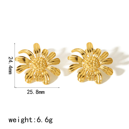 Stainless Steel 18K Gold Plated Casual Vacation Classic Style Chrysanthemum Daisy Polishing Plating Rings Necklace