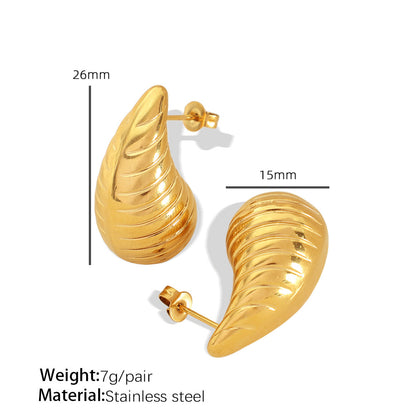 1 Pair Retro Roman Style Water Droplets Plating Titanium Steel 18K Gold Plated Ear Studs