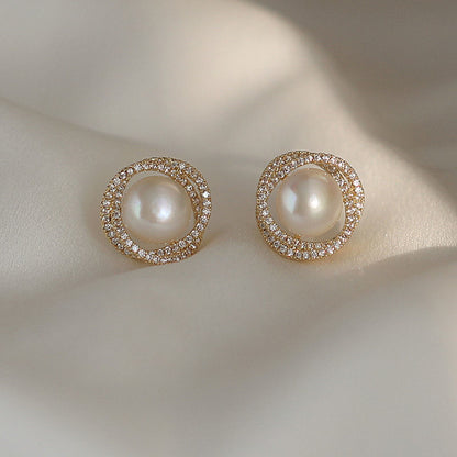 1 Pair IG Style Simple Style Classic Style Geometric Pearl Inlay Alloy Rhinestones Ear Studs