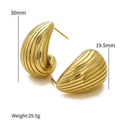 1 Pair Retro Roman Style Water Droplets Plating Titanium Steel 18K Gold Plated Ear Studs