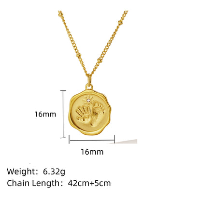 304 Stainless Steel 18K Gold Plated IG Style Cute Polishing Inlay Palm Footprint Rhinestones Pendant Necklace