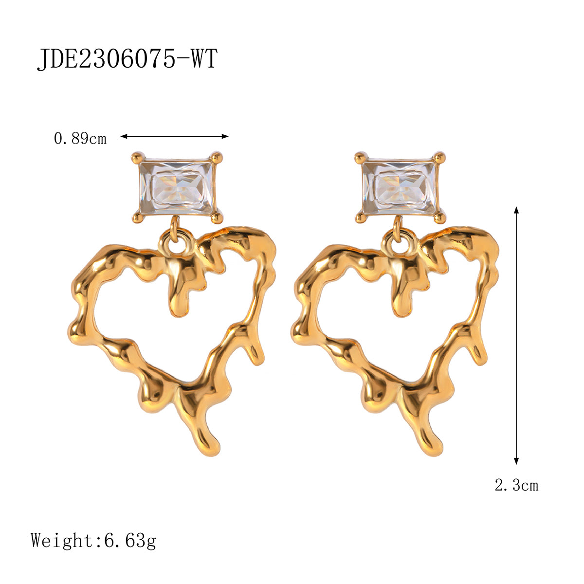 1 Pair IG Style Elegant Heart Shape Inlay Stainless Steel Zircon 18K Gold Plated Drop Earrings