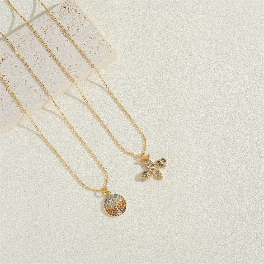 Copper 14K Gold Plated Vintage Style Simple Style Commute Enamel Inlay Carrot Flower Butterfly Zircon Pendant Necklace