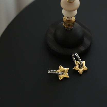 1 Pair Casual Elegant Pentagram Titanium Steel 18K Gold Plated Drop Earrings