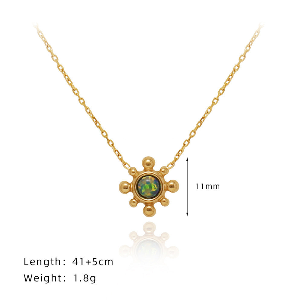 Titanium Steel Gold Plated Sweet Inlay Sun Artificial Gemstones Earrings Necklace