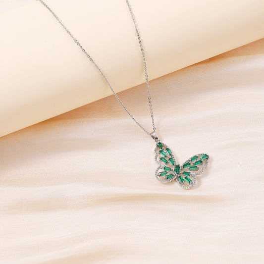 Copper Silver Plated Simple Style Classic Style Inlay Butterfly Zircon Pendant Necklace