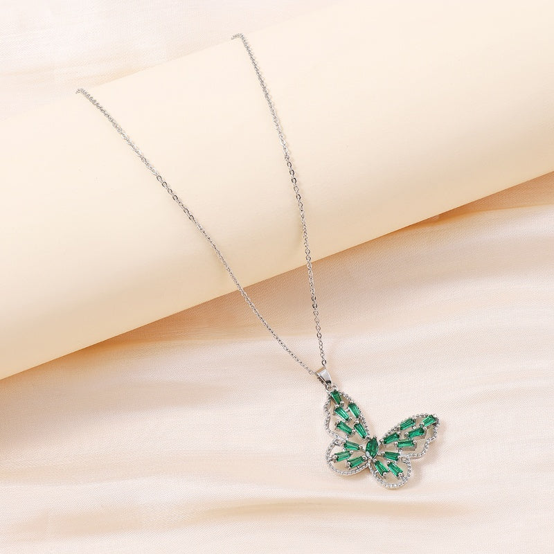 Copper Silver Plated Simple Style Classic Style Inlay Butterfly Zircon Pendant Necklace