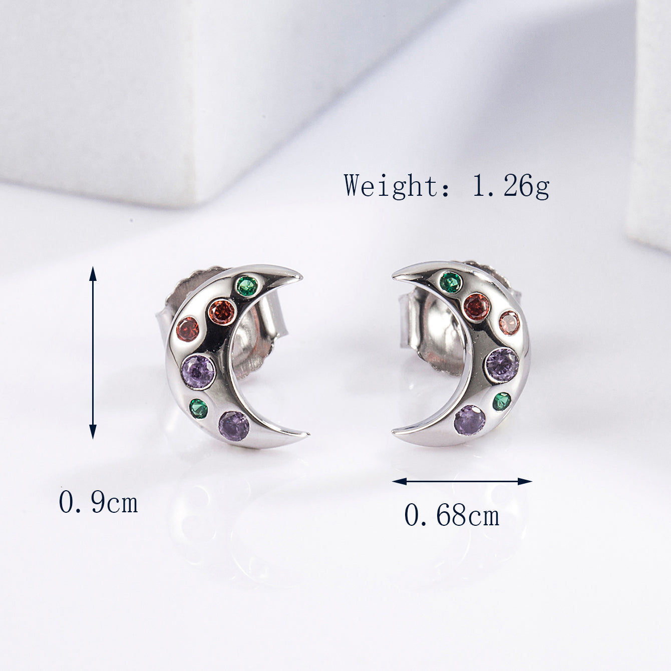 1 Pair Streetwear Round Star Moon Plating Inlay Sterling Silver Zircon White Gold Plated Ear Studs